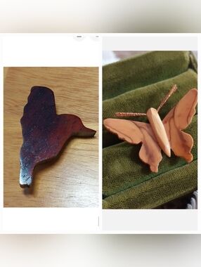 Lot Olive Wood Butterfly Pin Boho & Hummingbird Pin